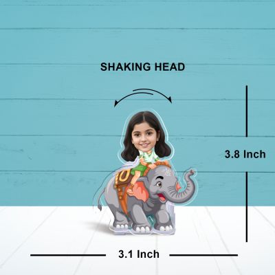 Personalized Elephant Theme Caricature with Shaking Head, Custom with Funny Face Birthday Return Gift for Kids & Girls Battery Powered with Moving Head Bobblehead Figurine